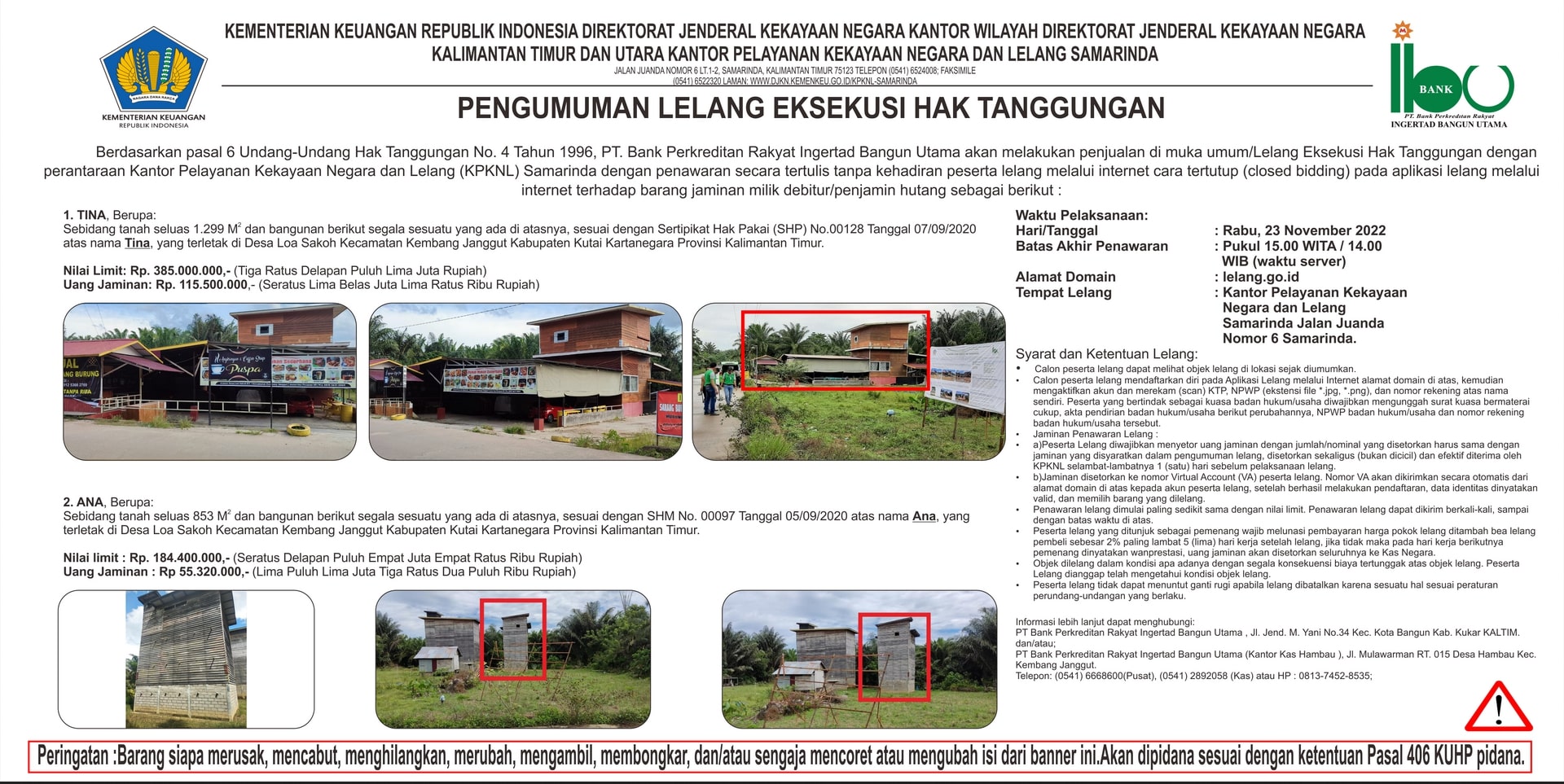 PENGUMUMAN LELANG HAK TANGGUNGAN