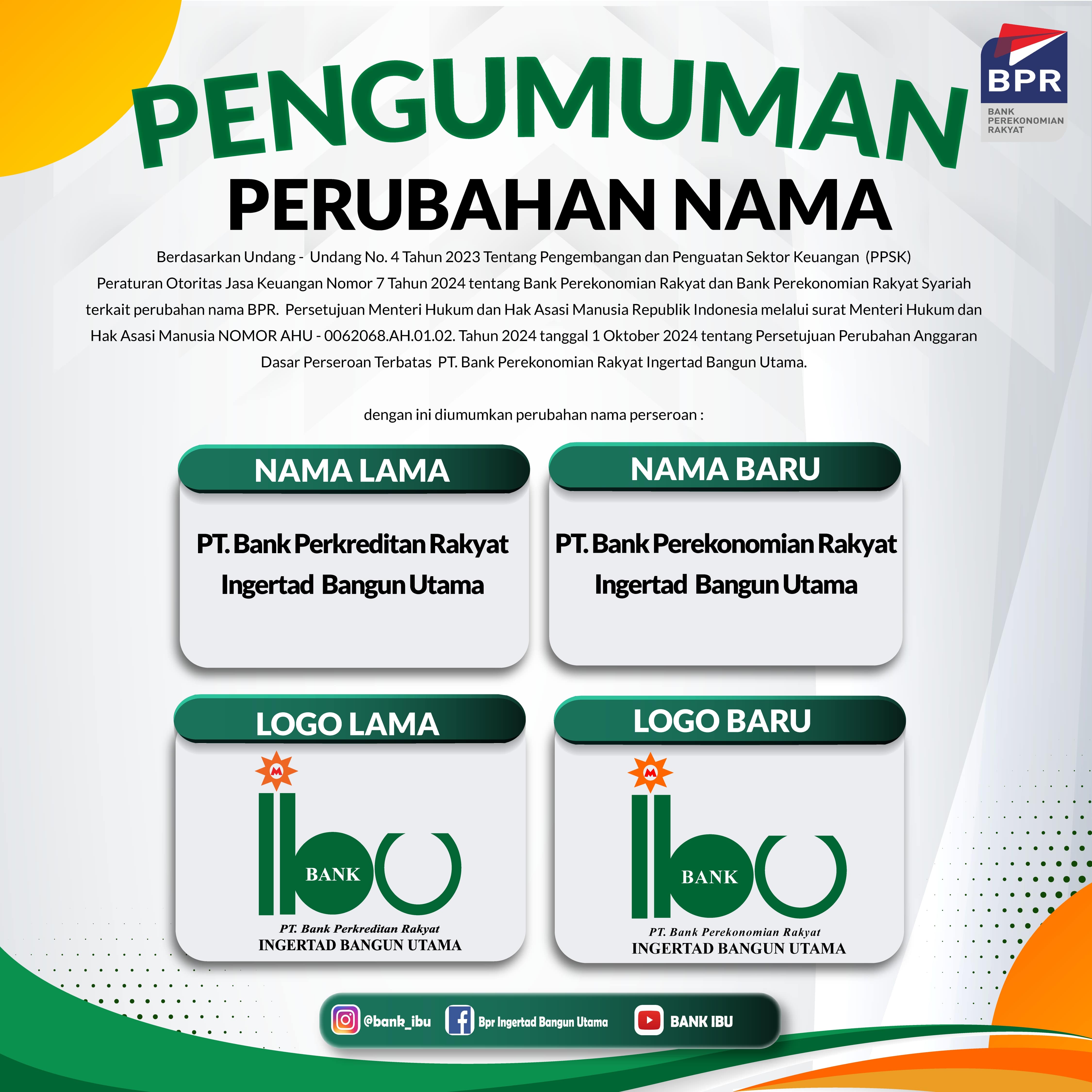 PERUBAHAN NAMA NOMENKLATUR BANK IBU
